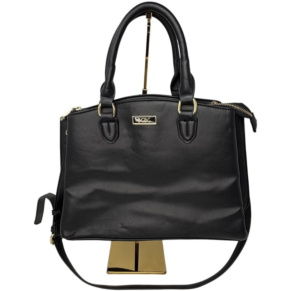 BCBG Julie Multiple Entry Satchel Black Faux Leather Crossbody Gold Hardware